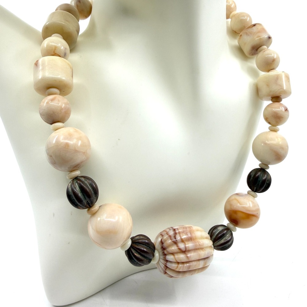 Boho Chic Layered Statement Necklace Chunky Swirl Bead Artisan Festival Jewelry